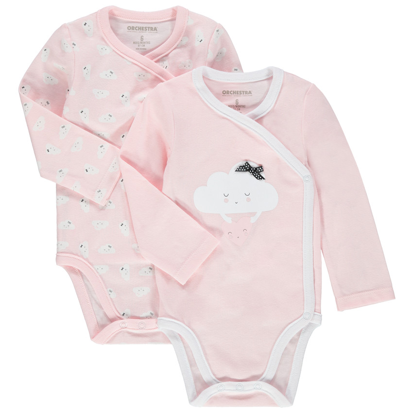 Juego de 2 bodies de manga larga de algodón ecológico con nubes estampadas 