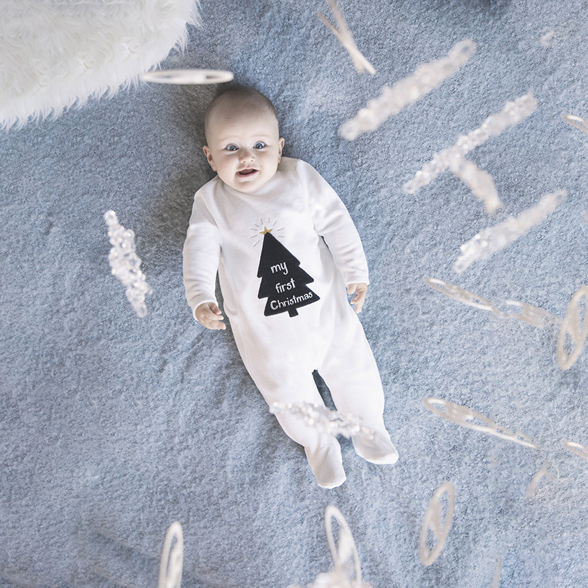 Pelele de terciopelo con estampado de árbol de Navidad para bebé 