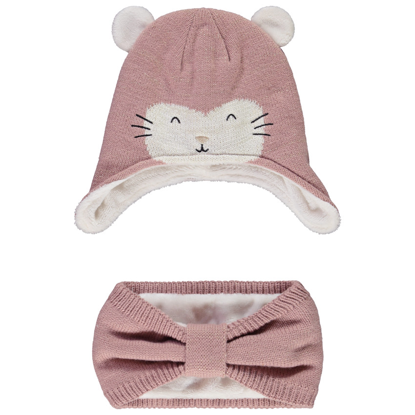 Conjunto de punto con gorro de gato y snood para niña 