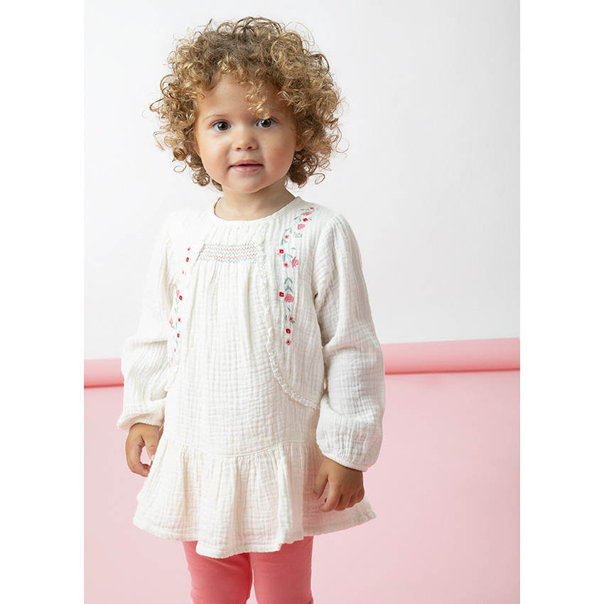 Conjunto túnica 2 piezas en doble gasa de algodón fantasía para bebé niña 