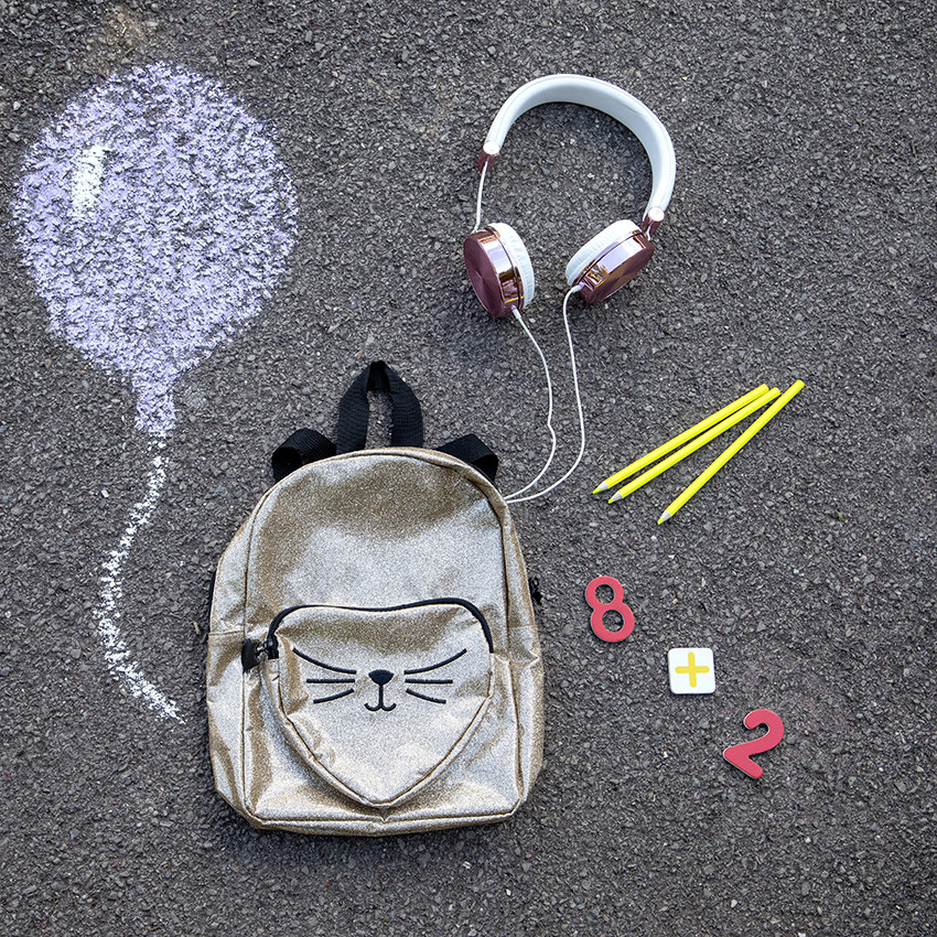 Mochila efecto purpurina print gato 