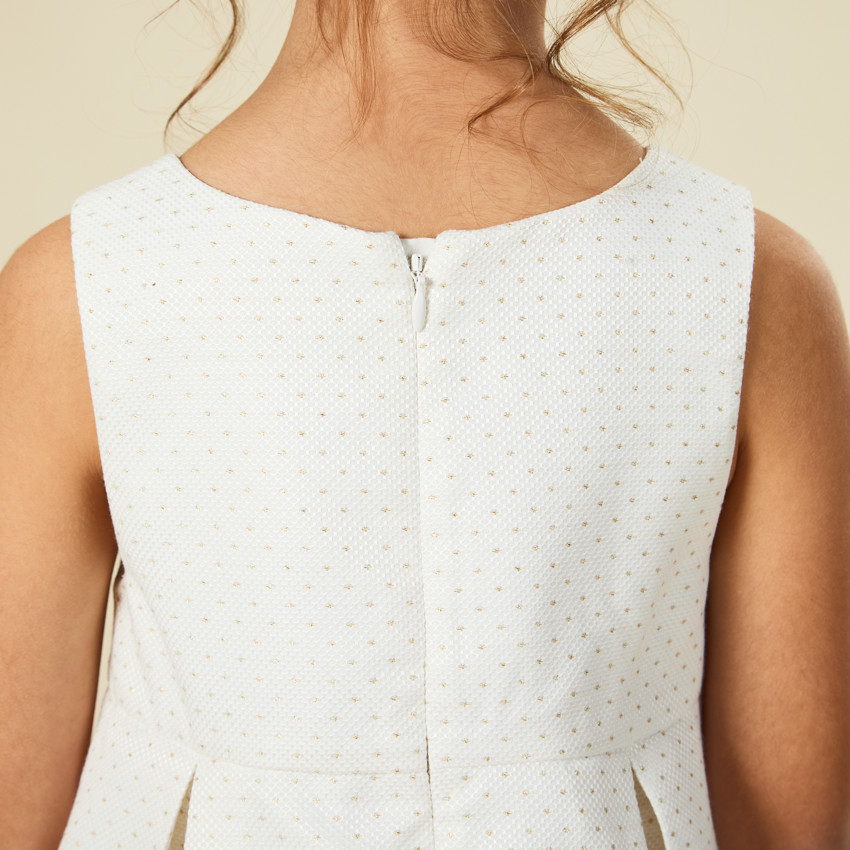 Vestido de ceremonia en jacquard con lazo para niña 