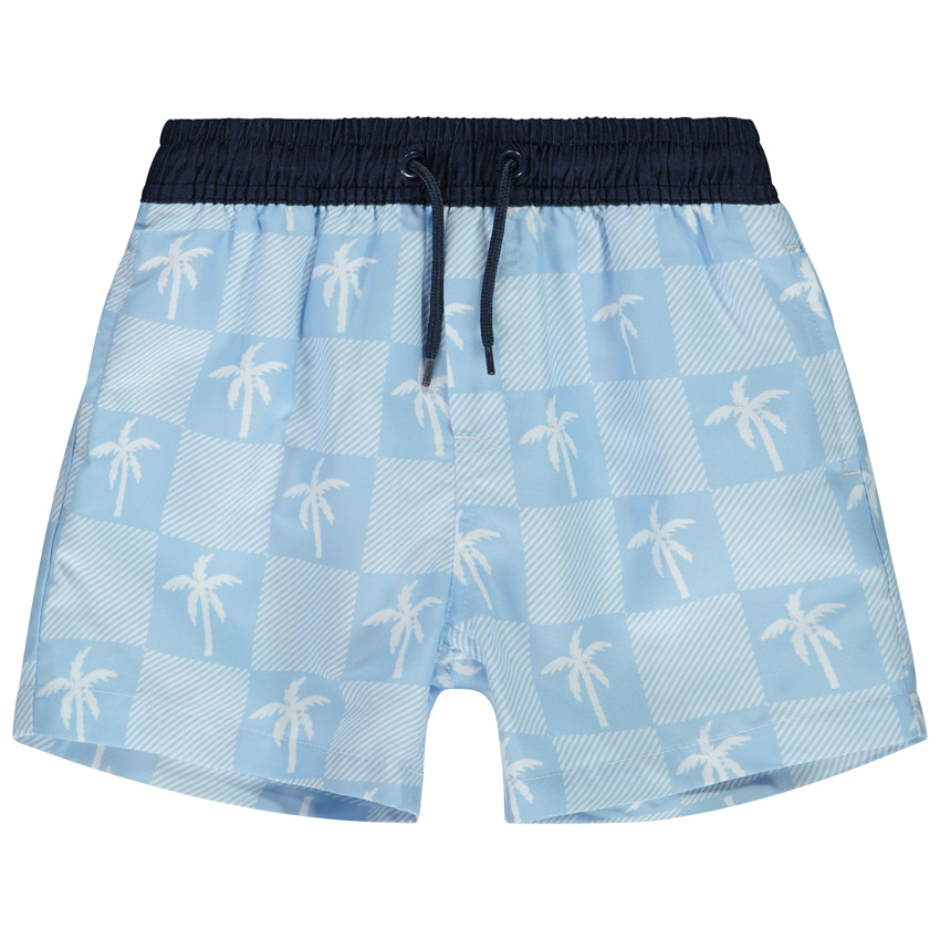 Short de baño damero con estampado de palmeras para niño 