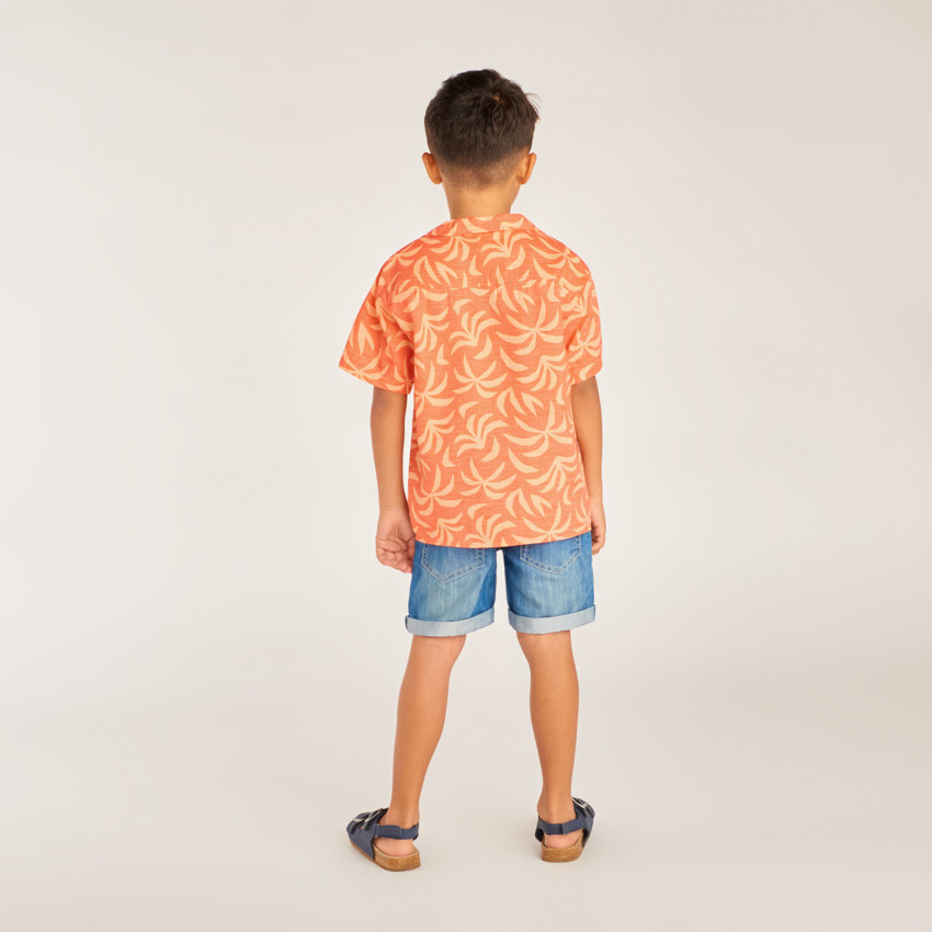 Camisa de manga corta con cuello cubano y estampado divertido para niño 