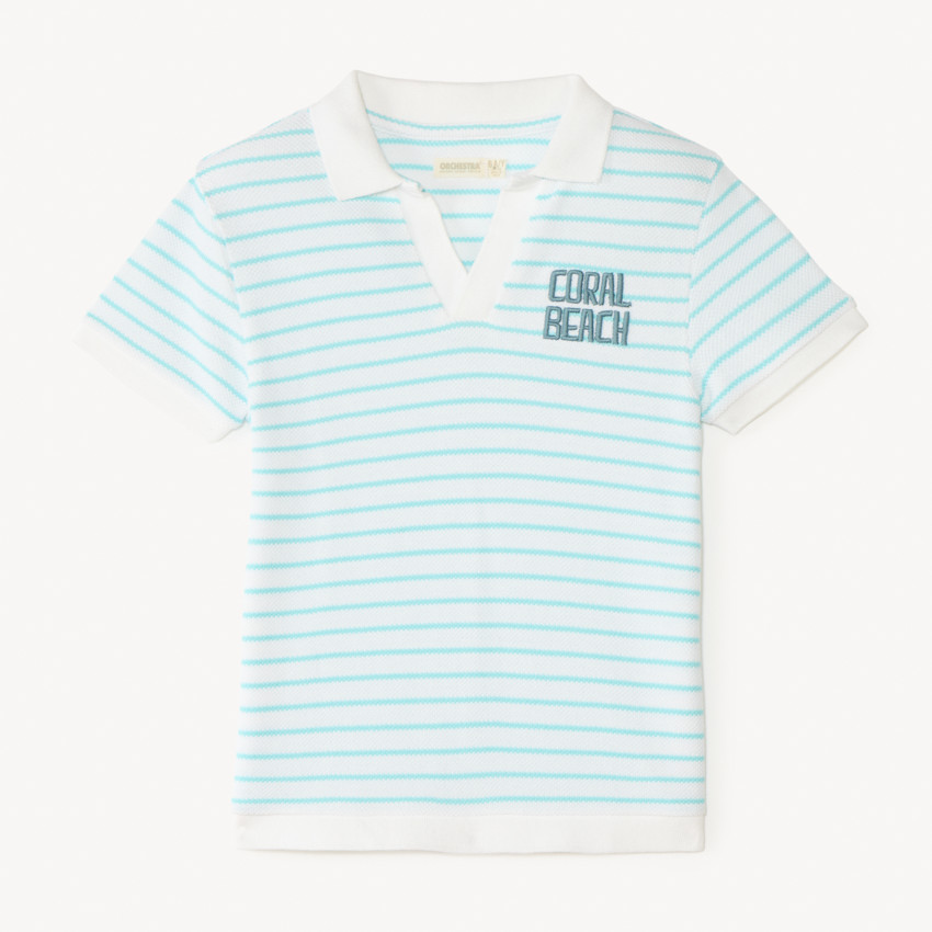 Polo de manga corta a rayas con bordado divertido para niño 