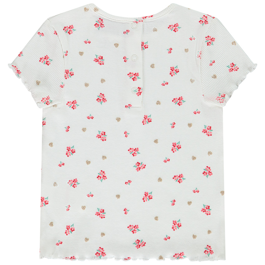 Camiseta de manga corta efecto canalé para bebé niña 