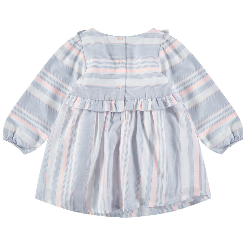 Vestido de manga larga de rayas all over y volantes 