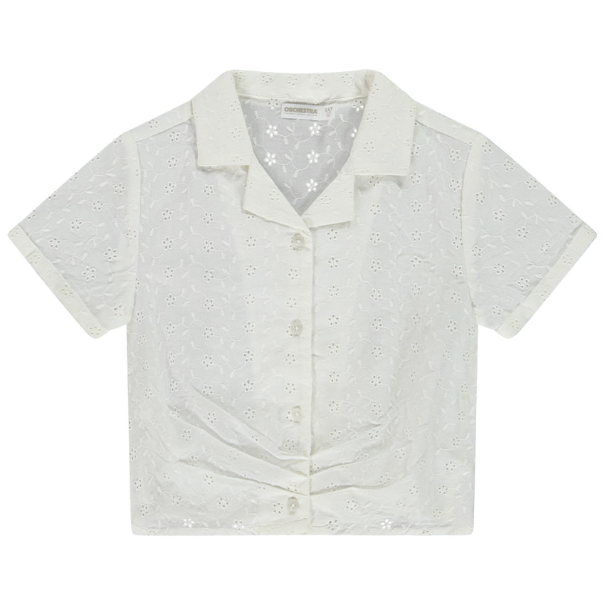 Blusa de manga corta con bordado inglés para niña 
