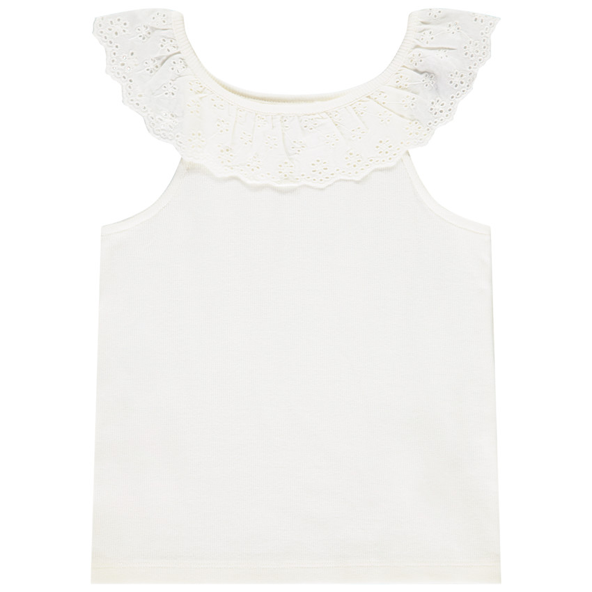 Camiseta sin mangas con volante en brodería inglesa para niña 