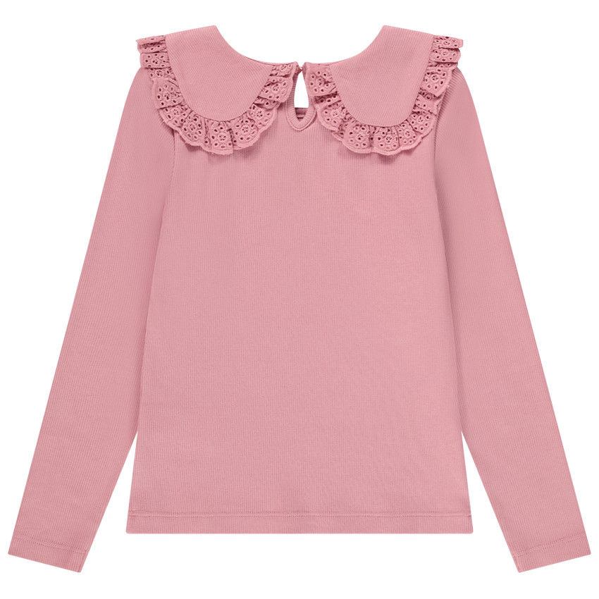 Camiseta manga larga acanalada con cuello bordado niña 