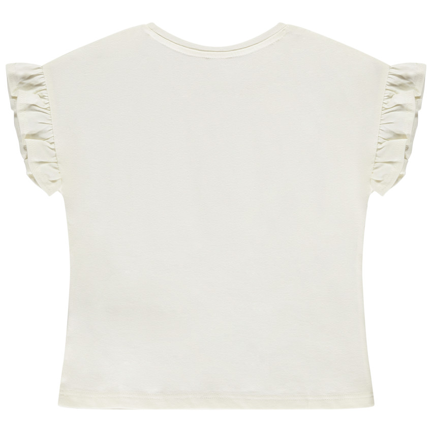Camiseta de manga corta con nudo fantasía y volantes para niña 