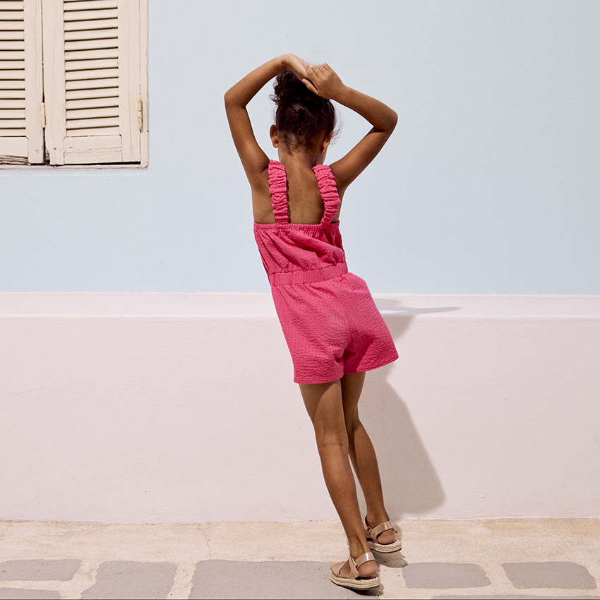 Combishort liso de punto de jersey texturizado para niña 