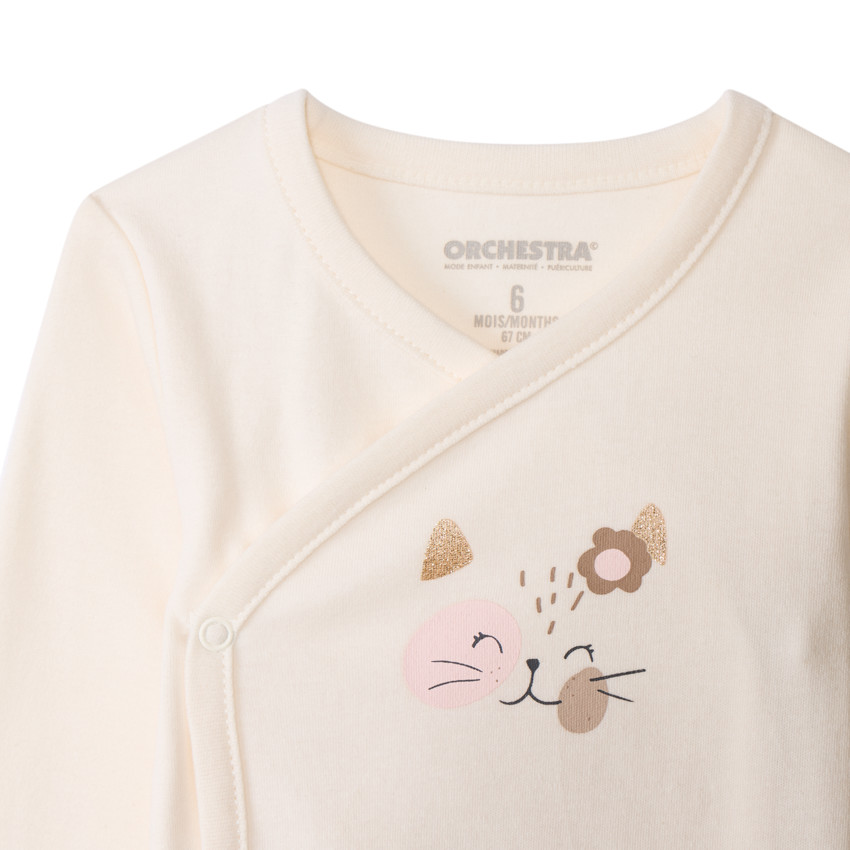 Lot de 3 bodies manches longues fantaisie pour bébé fille avec ouvertures différentes selon l'âge 