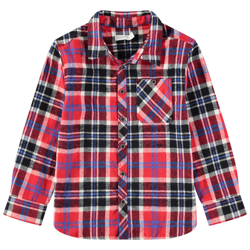 Camisa de manga larga de franela y cuadros con bolsillo 