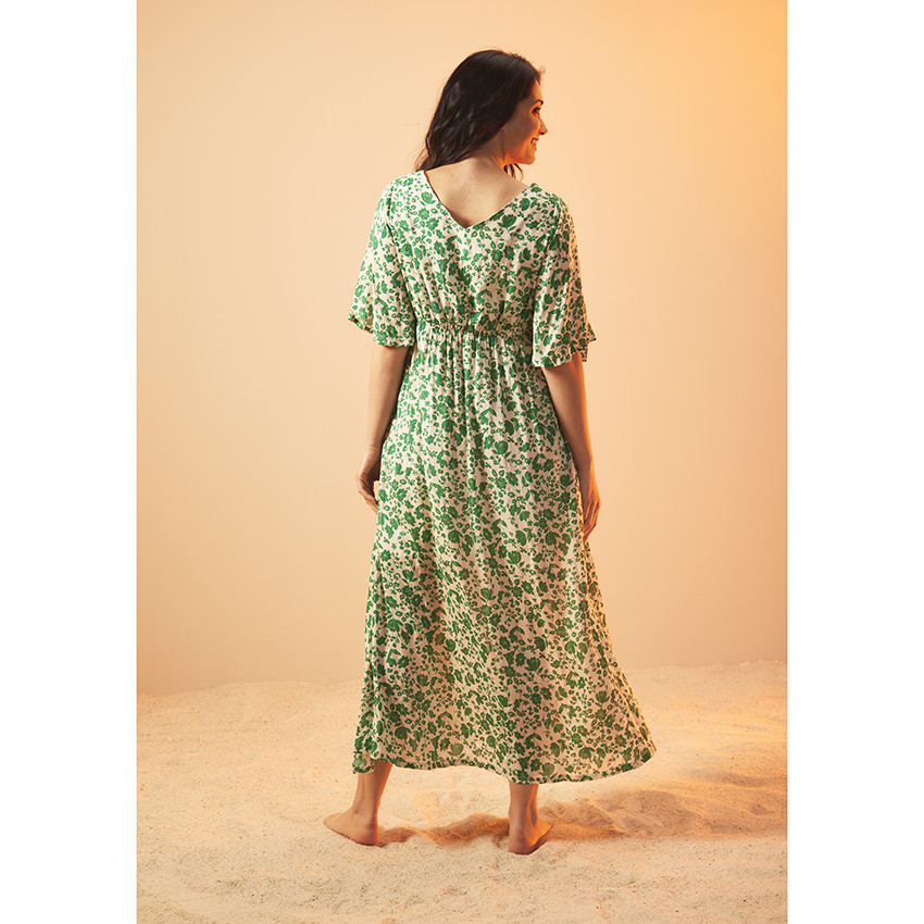 Vestido largo de manga 3/4 con estampado floral para mujer 