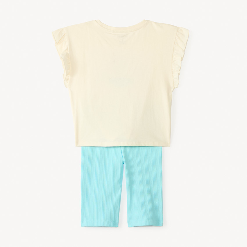 Conjunto de 2 piezas camiseta + shorts con bordado de conchas para niña 