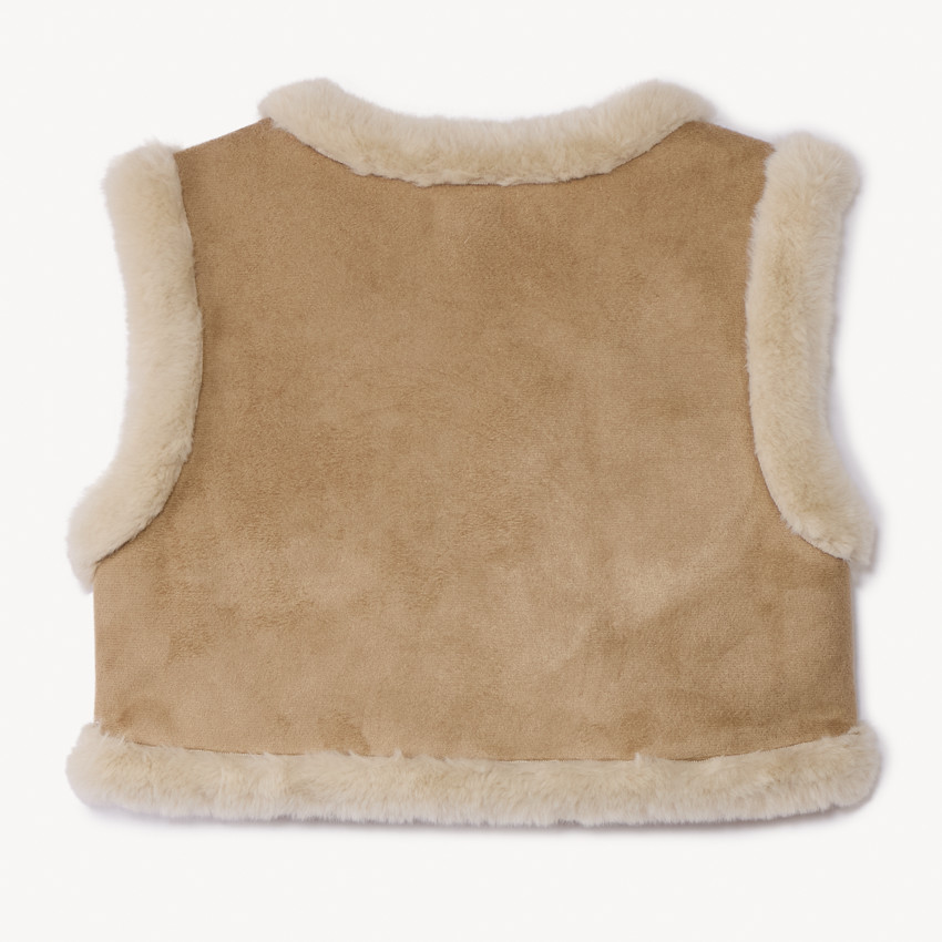 Chaleco sin mangas de ante bordado y sherpa para niña 