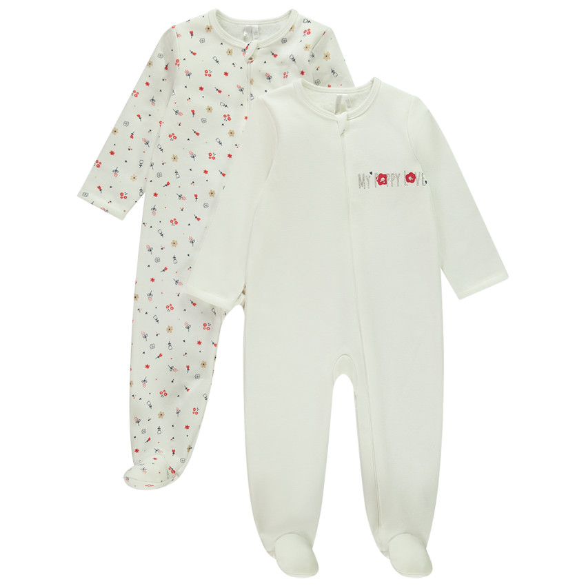 Pack de 2 peleles con cremallera y bi-materia para bebé niña 