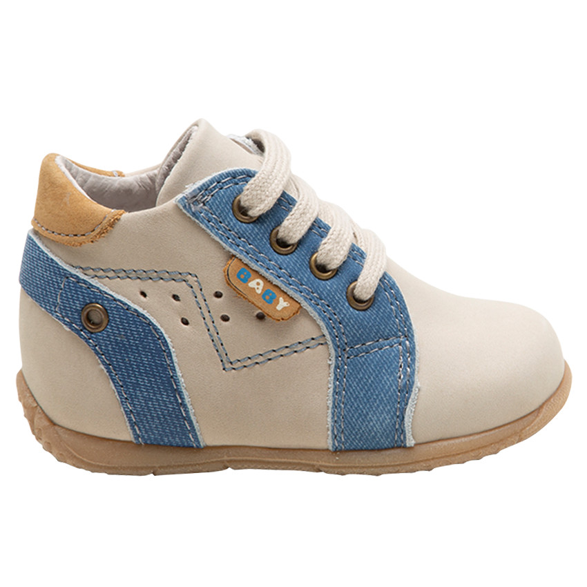 Botines con cordones de cuero y aplicaciones con efecto vaquero  