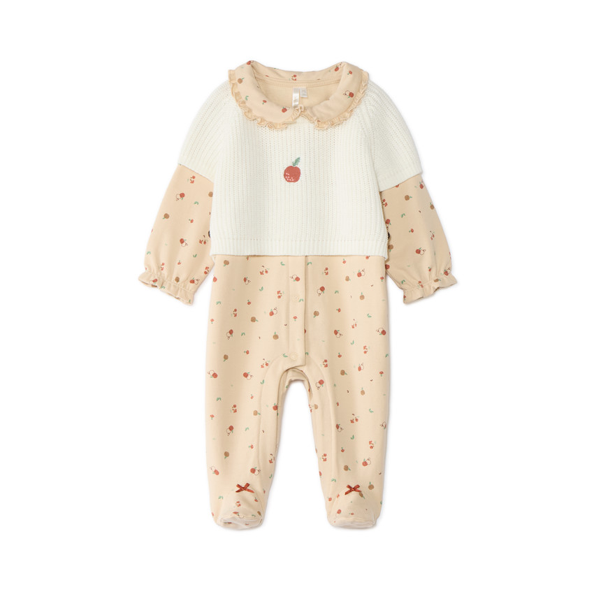 Pijama de bebé niña de felpa + sudadera con motivo de manzana 