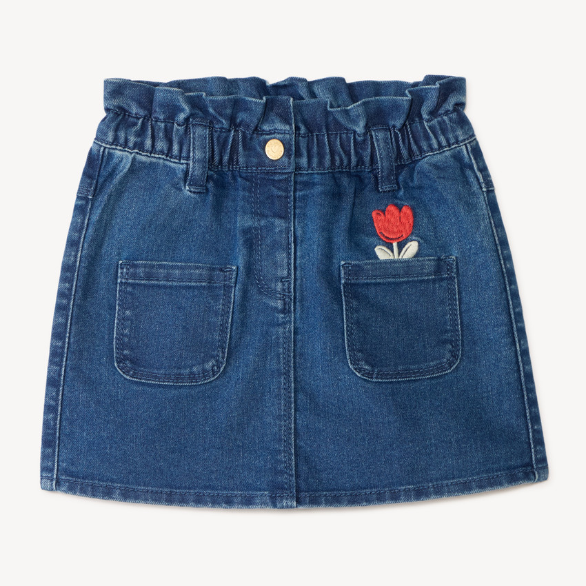 Falda de denim con bordado de tulipán para niña bebé 