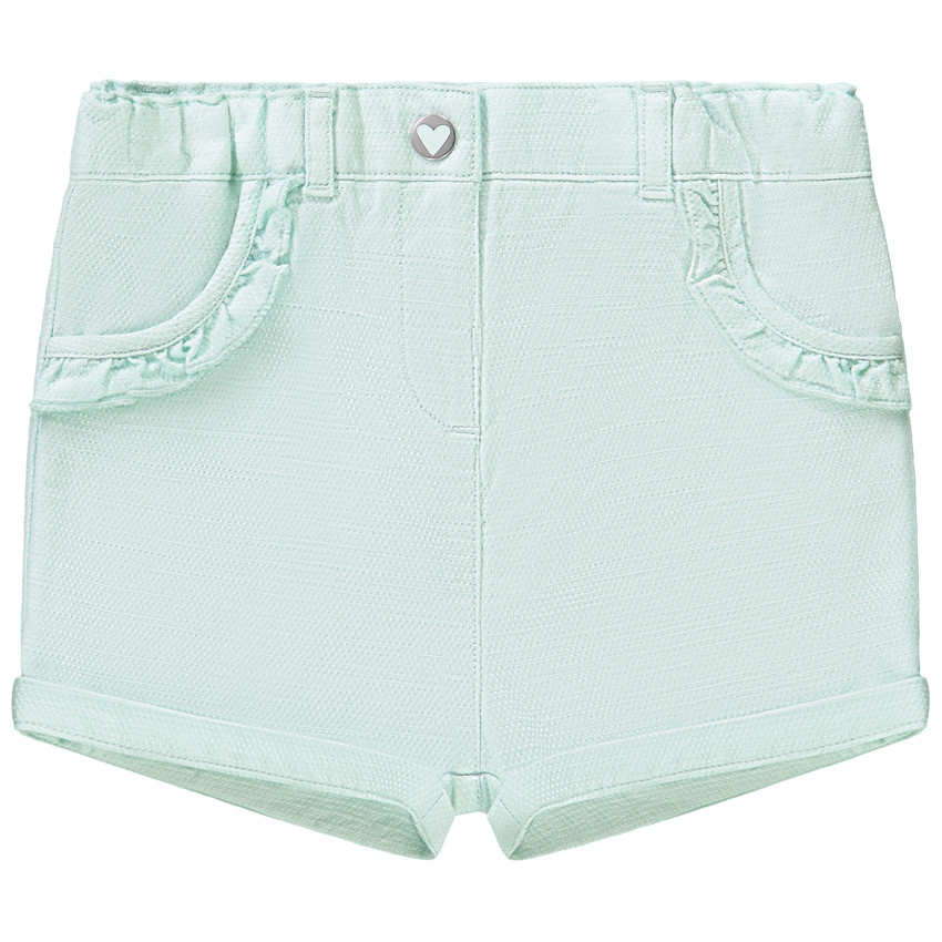 Short liso de tela fantasía con detalles de volantes para bebé niña 