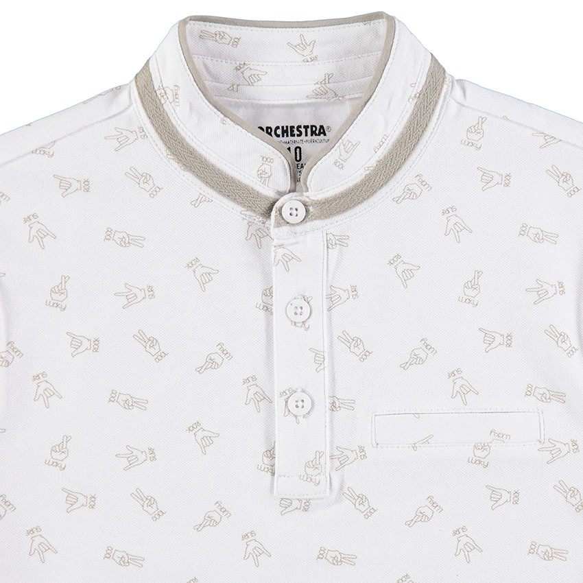 Júnior - Polo de manga corta con estampado de manos all-over con cuello mao 