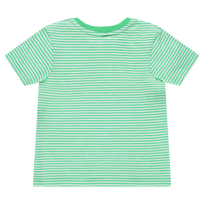 Camiseta de manga corta con rayas all over e inscripción estampada 