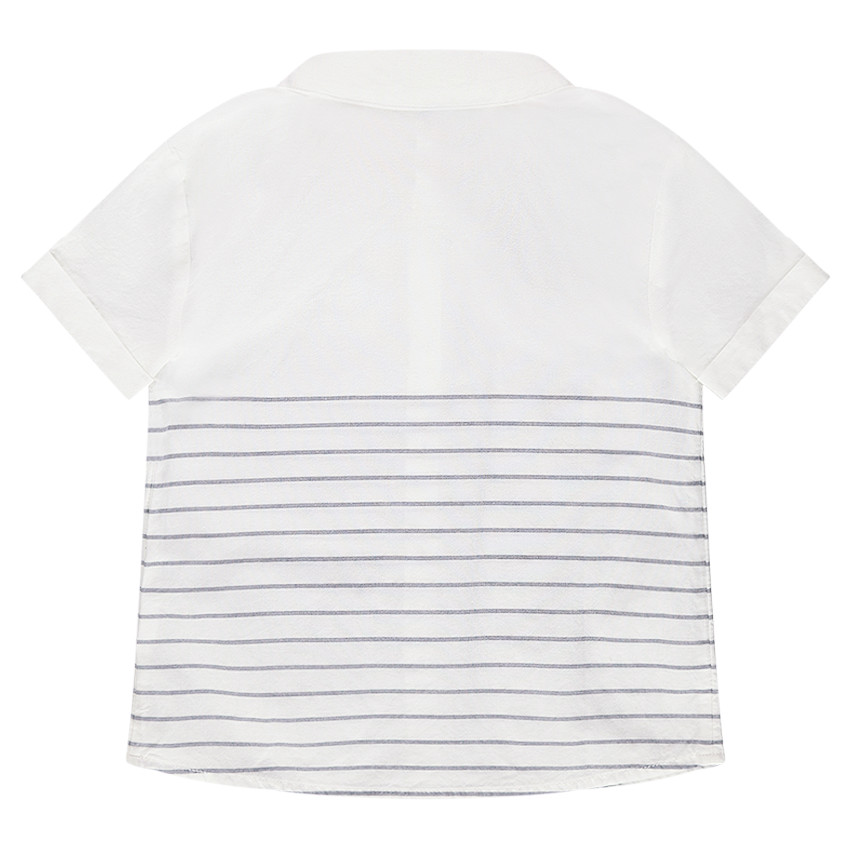 Camisa de manga corta de algodón con parche de Batmen y rayas estampadas 