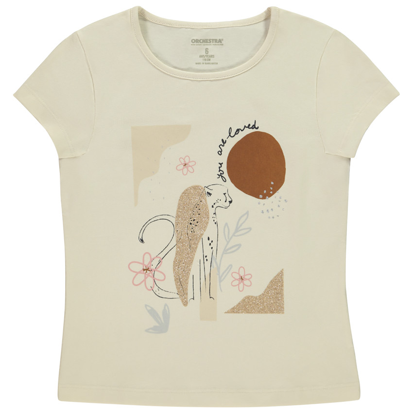 T-shirt manches courtes uni avec print fantaisie et détails pailletés pour fille  Additional T-shirt manches courtes uni avec print fantaisie et détails pailletés pour fille
