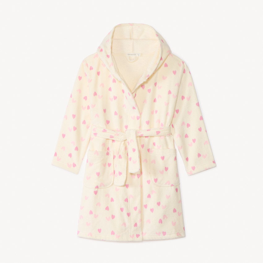 Albornoz de baño de felpa con estampado de corazones para niña 