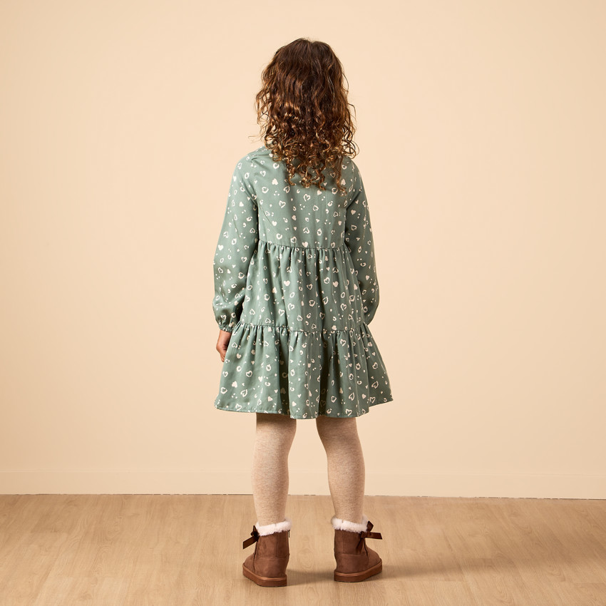 Vestido de niña de manga larga estilo camisa con estampado fantasía 