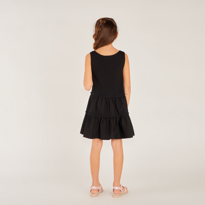 Ropa 2 en 1 de dos materiales sólidos con volantes para niña 
