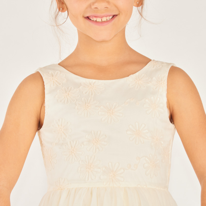 Robe de ceremonia de satén y tul con flores para niña 