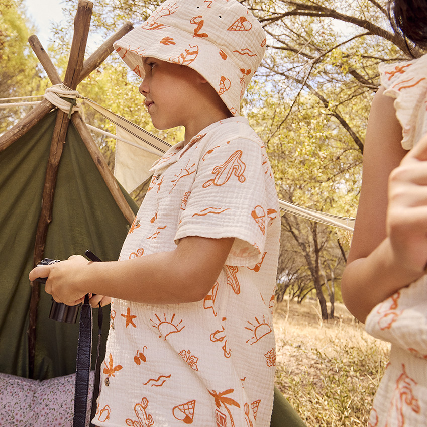Camisa manga corta en tetra estampado vacaciones para niño 
