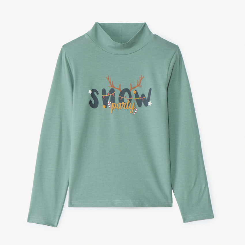 Playera de cuello alto impresa de Navidad niño 