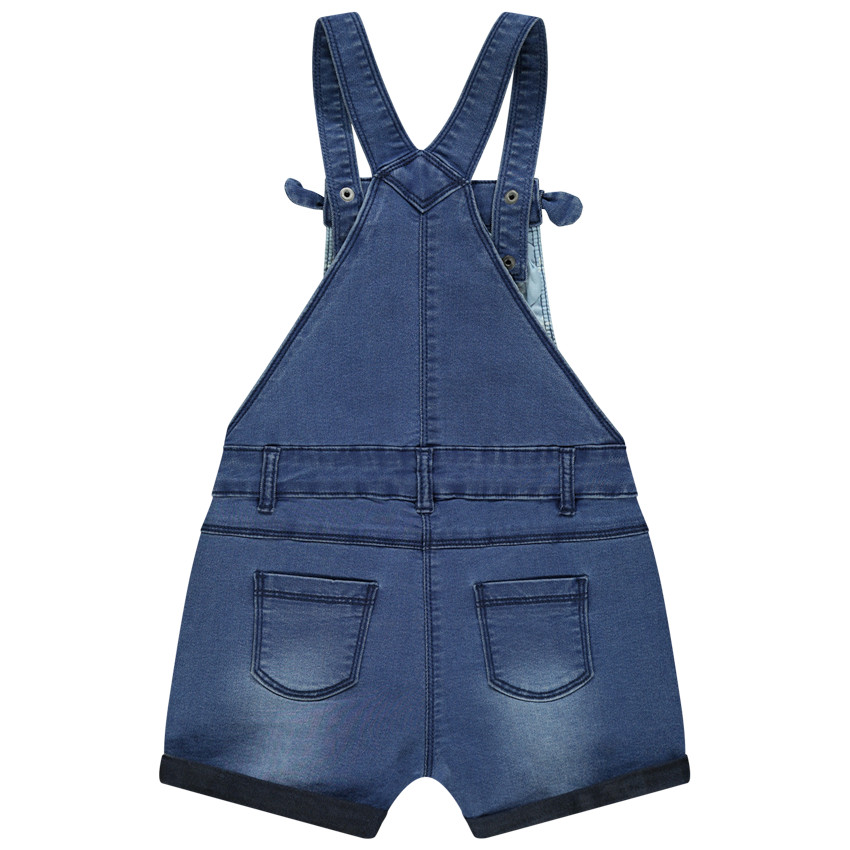 Salopette courte en jean effet used à petites broderies 