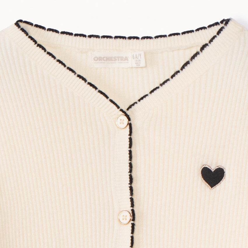 Cárdigan de punto acanalado con parche de corazón para niña 
