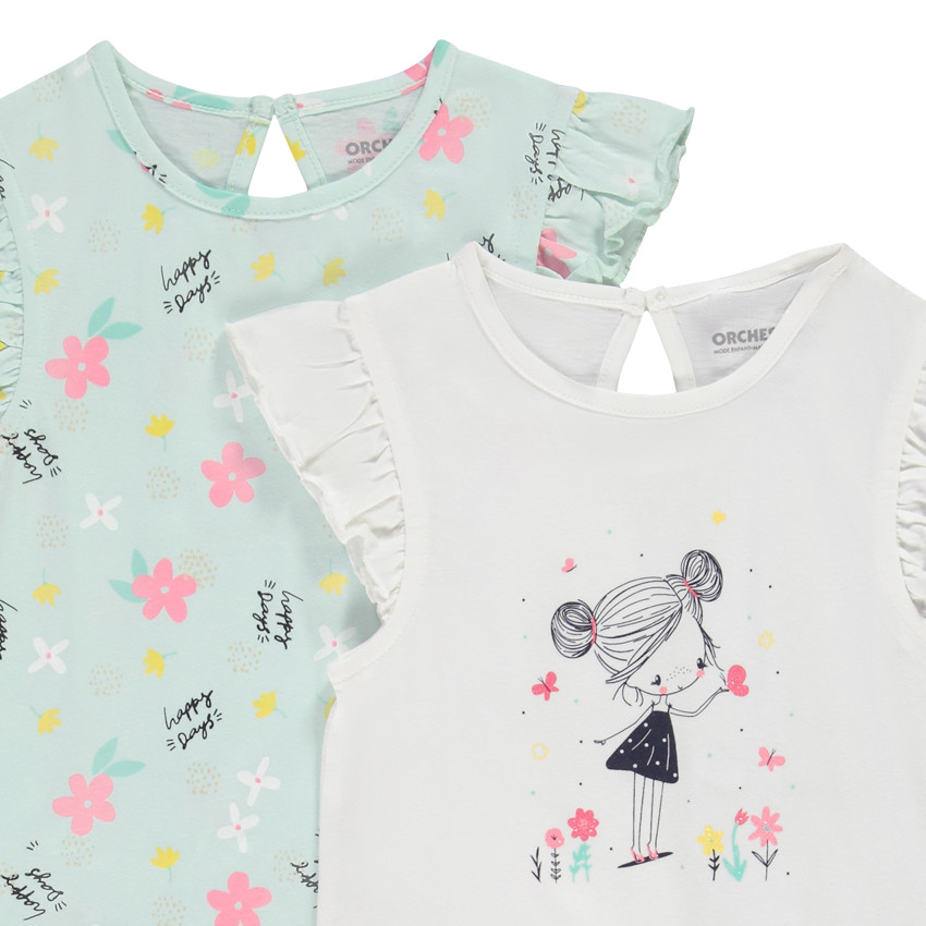 Pack de 4 camisetas de manga corta con volantes de jersey para bebé niña 