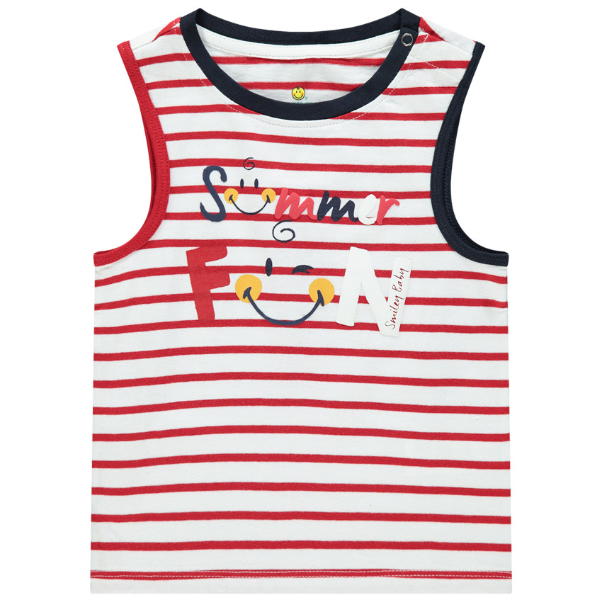 Camiseta sin mangas en algodón orgánico rayas Smiley Baby 