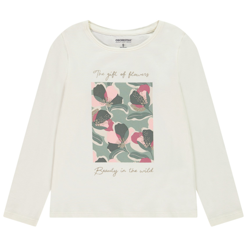 Camiseta de manga larga con estampado floral para niña 