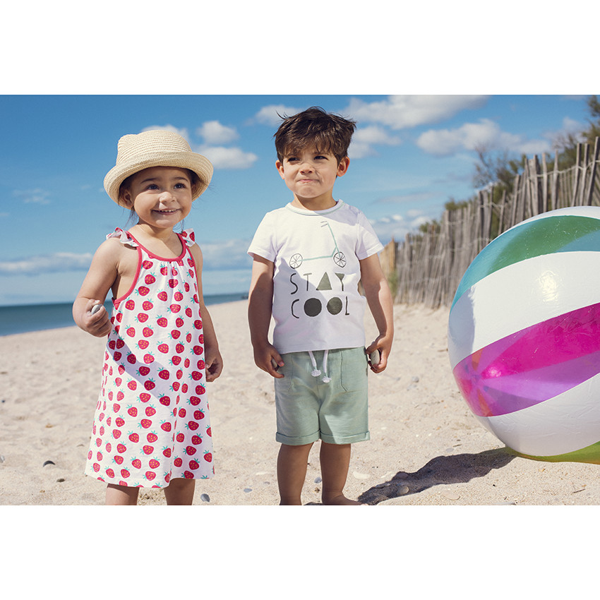 Vestido impreso con tirantes con volante para bebé niña 