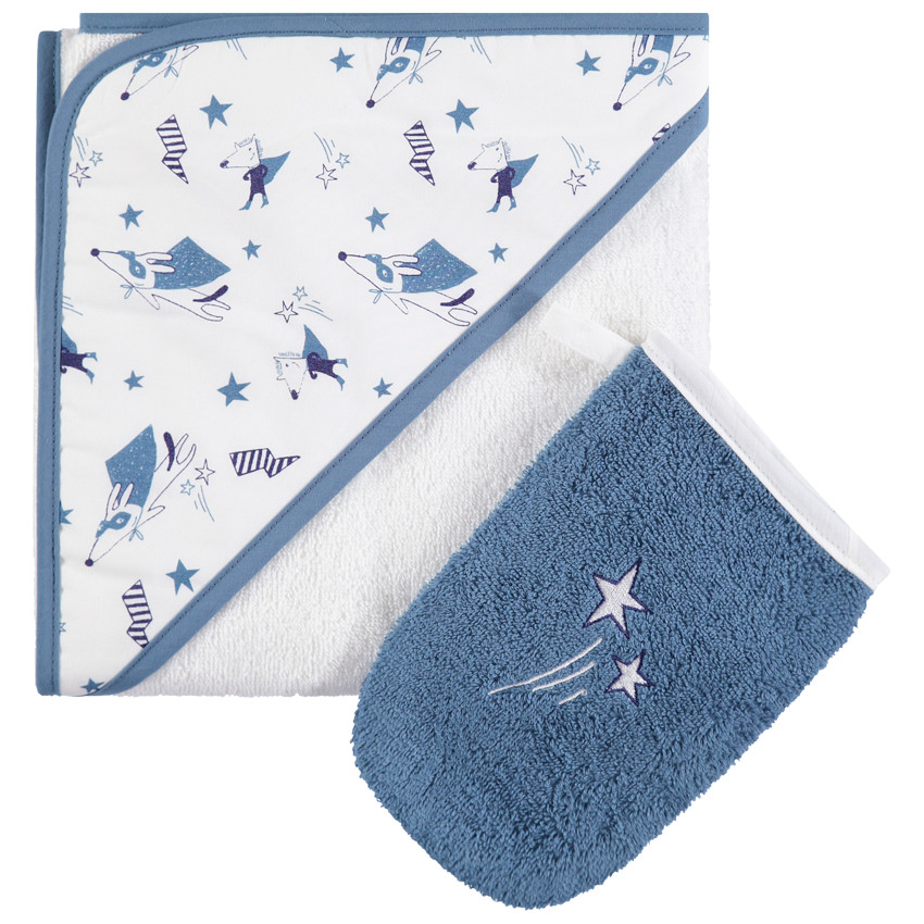 Conjunto de baño con capa con capucha estampado y guante bordado Main Conjunto de baño con capa con capucha estampado y guante bordado