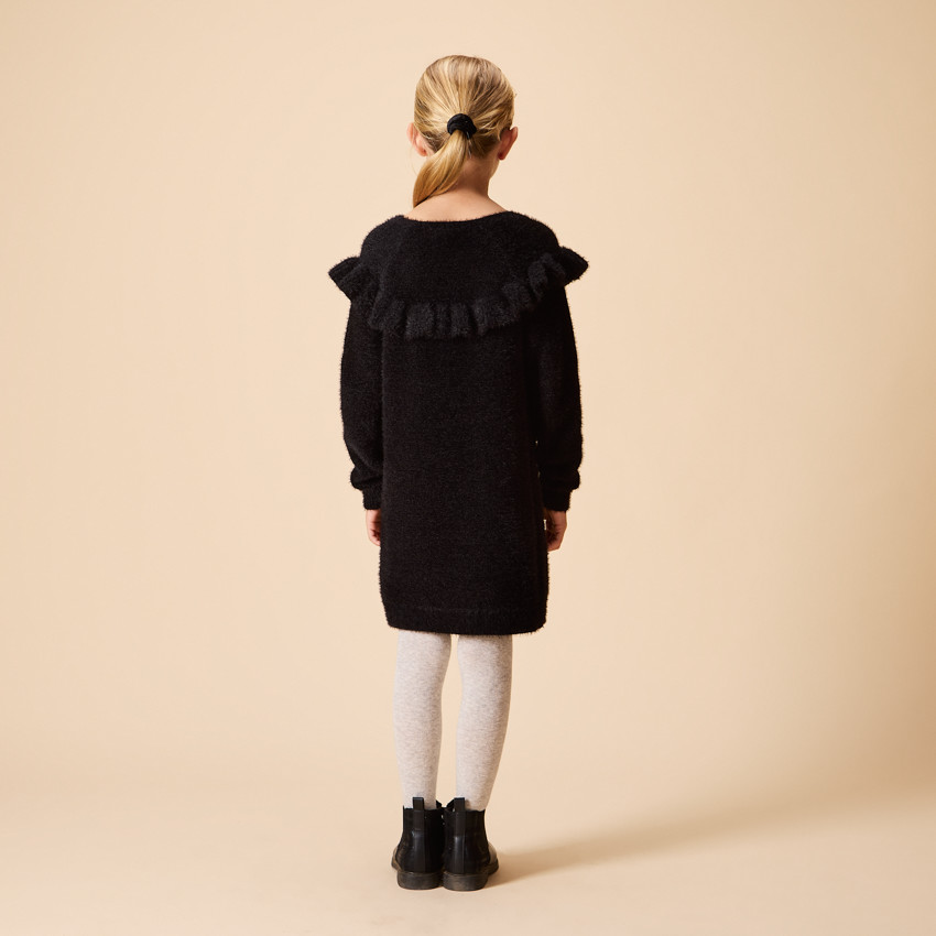 Vestido de manga larga de punto suave con volantes para niña 