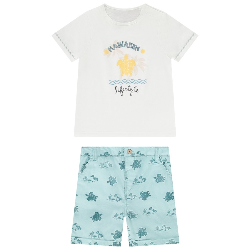 Conjunto de 2 piezas en jersey con estampado Hawaii para bebé niño. 