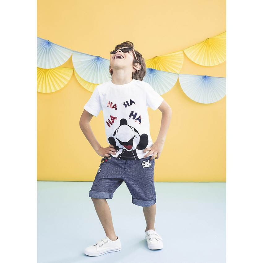 pantalon corto de rayas finas y aplique Mickey Disney  Additional pantalon corto de rayas finas y aplique Mickey Disney