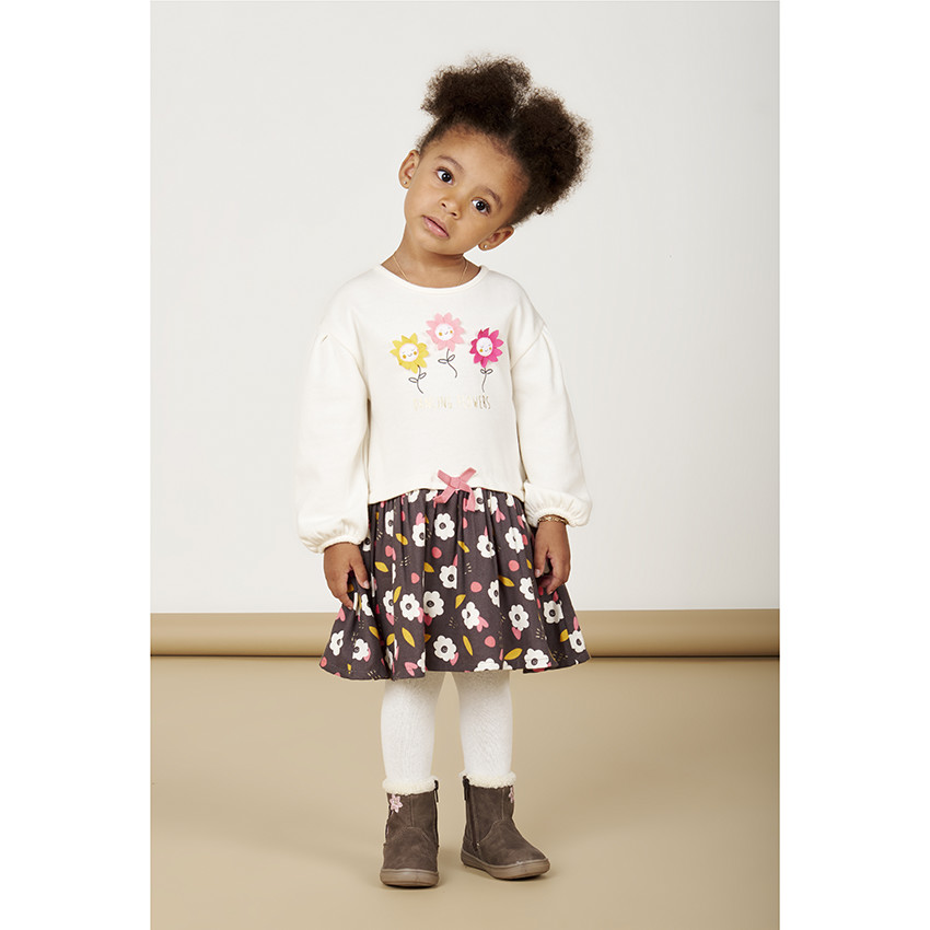 Vestido 2 en 1 de felpa acolchada con estampado floral de manga larga para bebé niña 