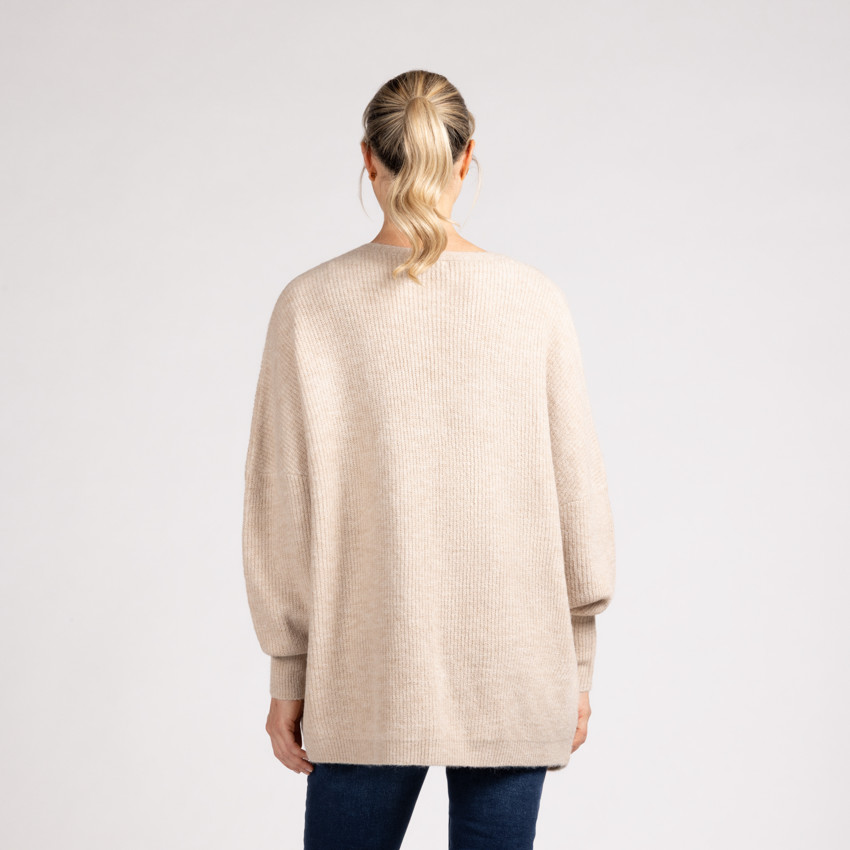 Chaleco largo de manga larga de punto liso para mujer 