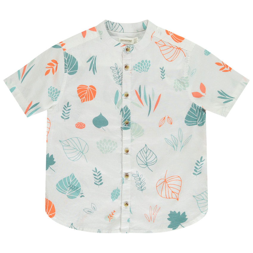 Camisa manga corta cuello mao y estampado fantasía para niño 