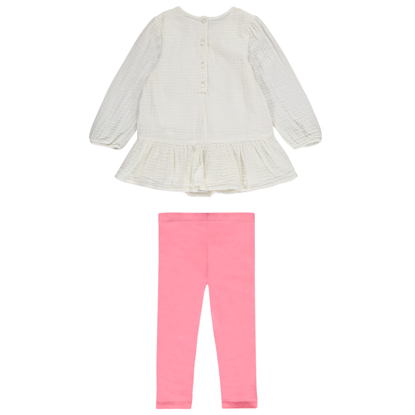 Conjunto túnica 2 piezas en doble gasa de algodón fantasía para bebé niña 